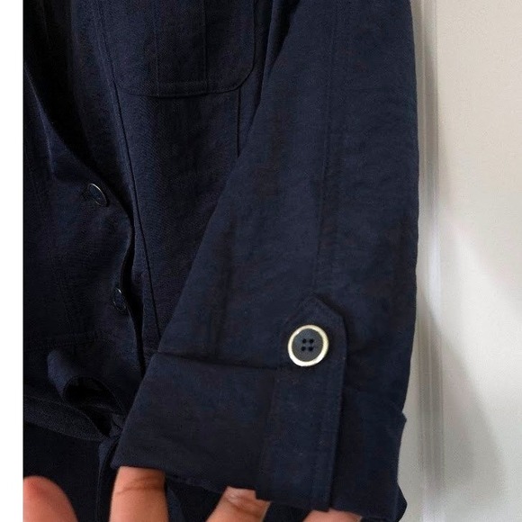 89th & Madison Women's Navy Utility Jacket Tie Waist Button Front Size M - Picture 4 of 7